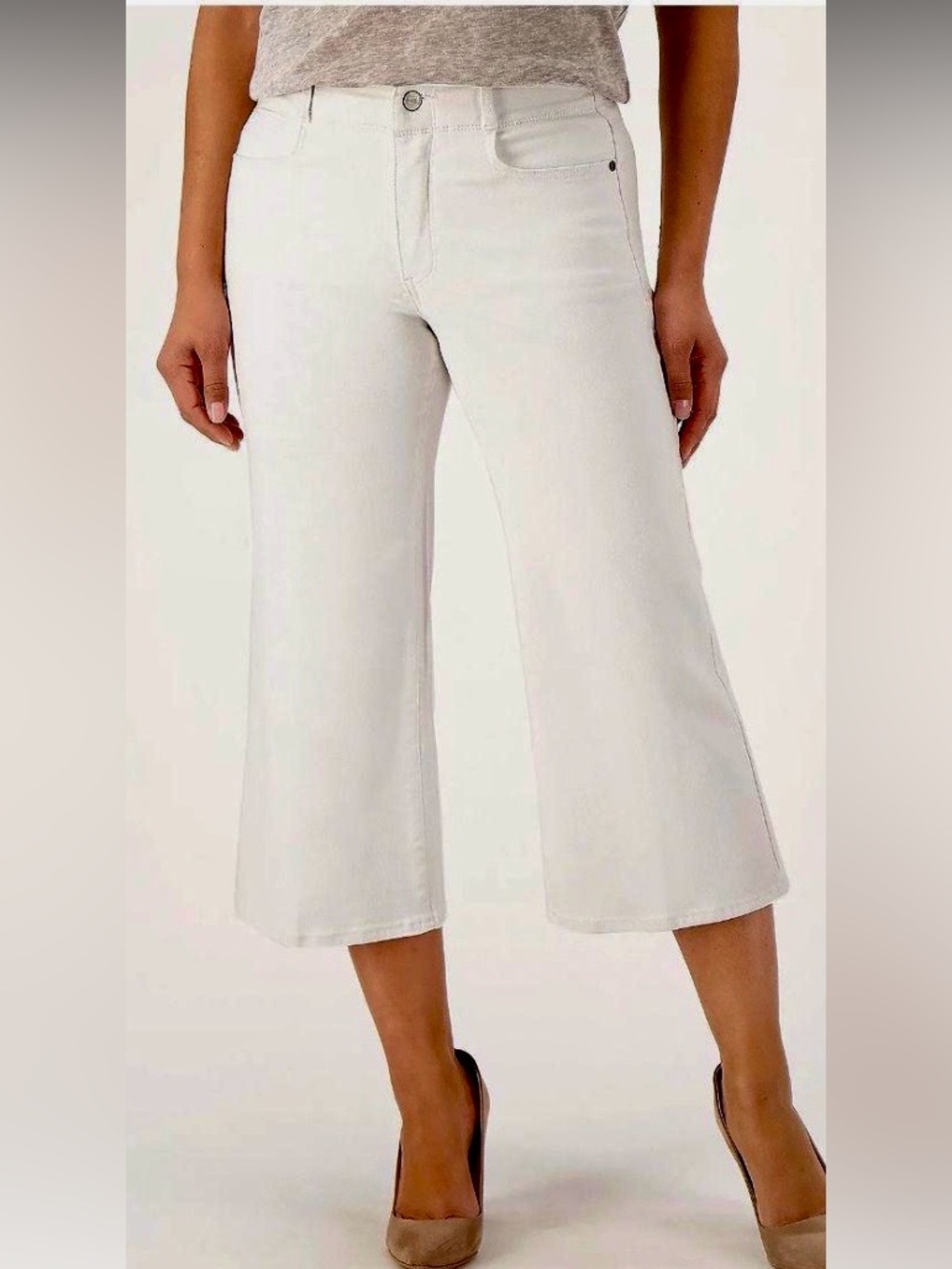 NYDJ White Cropped Cool Embrace Wide Leg Jeans Lift Tuck New With Tags Size 12P